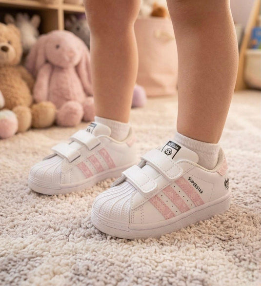 Tenis Superstar Velcro Niña - Blanco/Rosa