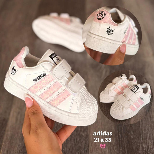 Tenis Superstar Velcro Niña - Blanco/Rosa