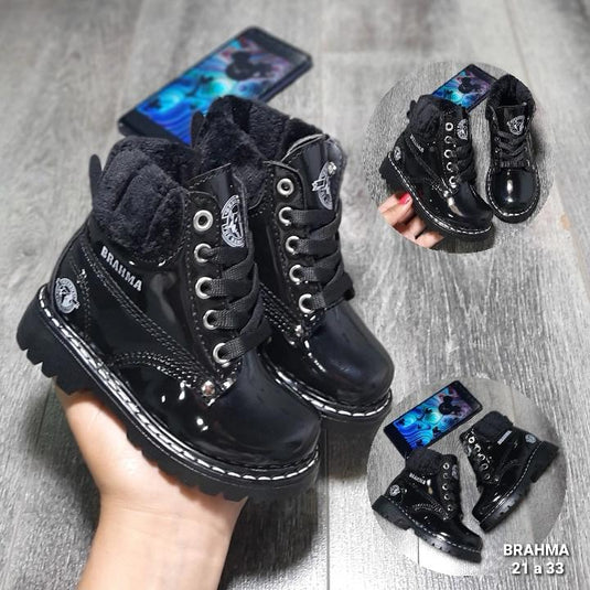 Bota Peluche Charol Negra