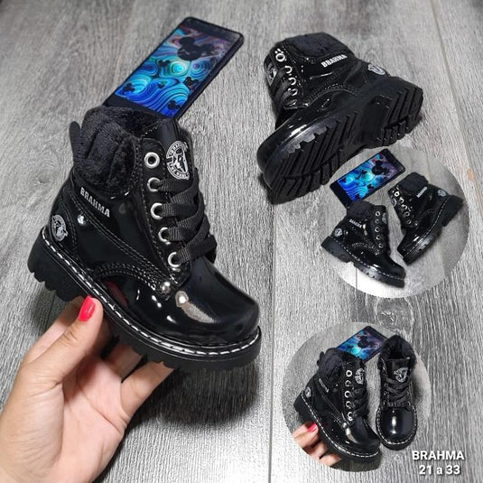 Bota Peluche Charol Negra