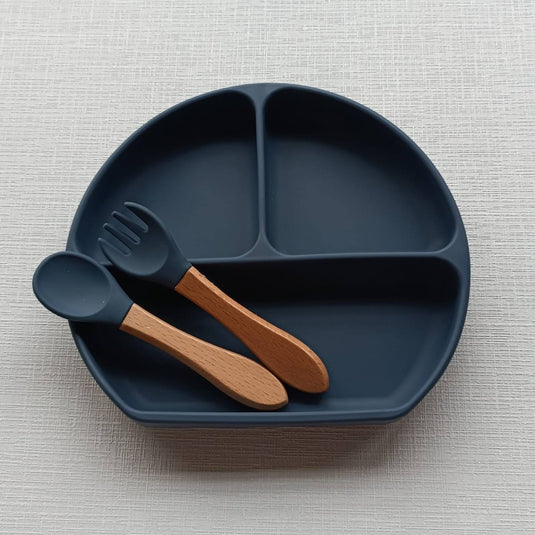 Plato silicona con cubiertos - habibatikids