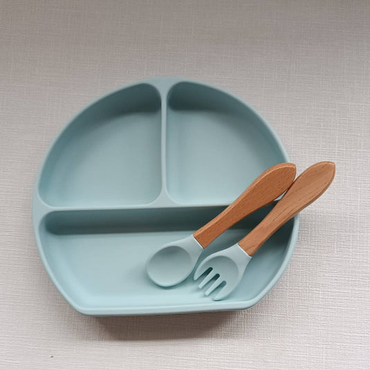 Plato silicona con cubiertos - habibatikids
