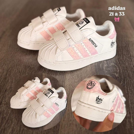 Tenis Superstar Velcro Niña - Blanco/Rosa