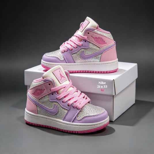 Bota Retro 1 Rosa Lila Escarcha para niña